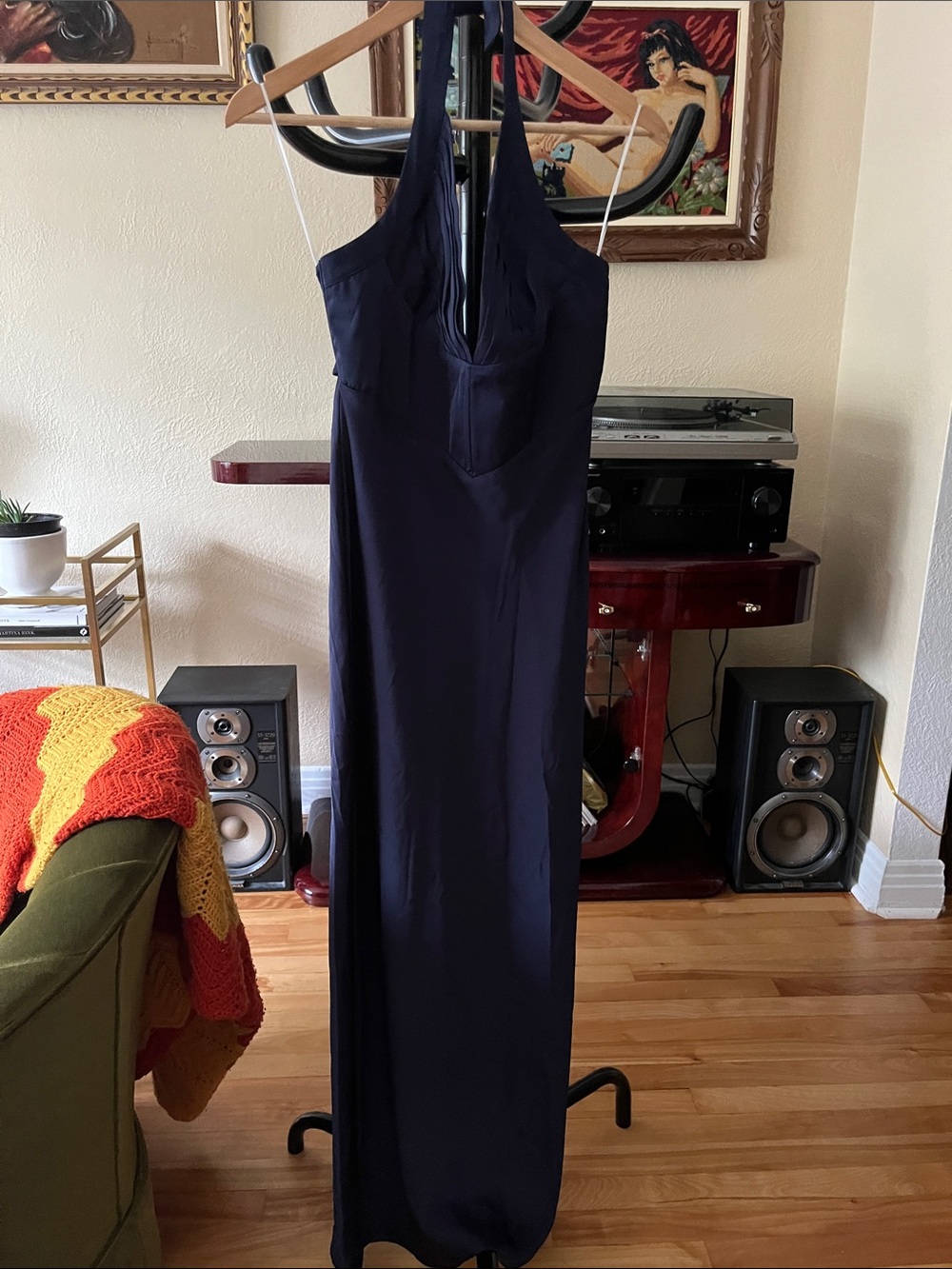 Elegant Navy Blue Maxi Dress - Sleek Halter Design